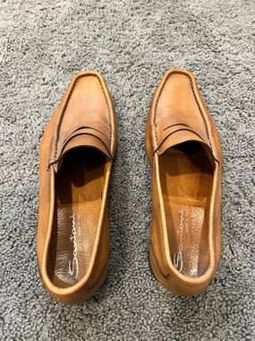 Santoni Cognac Leather Penny Loafers